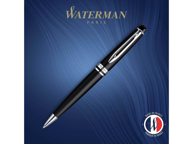 Waterman Expert Kugelschreiber | Mattschwarz | Chromzierteile | Mittlere Spitze | Blaue Tinte | Geschenkbox