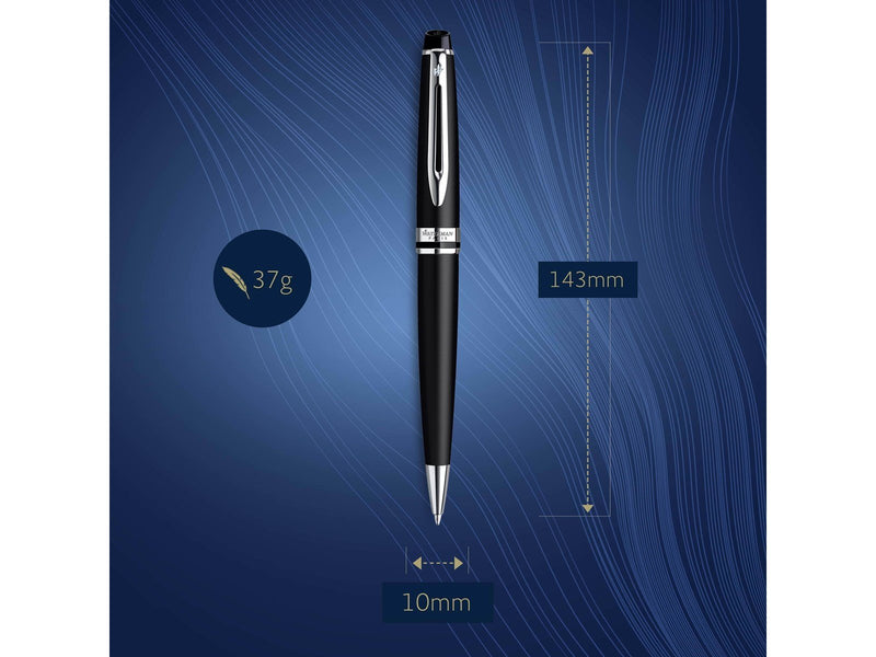 Waterman Expert Kugelschreiber | Mattschwarz | Chromzierteile | Mittlere Spitze | Blaue Tinte | Geschenkbox