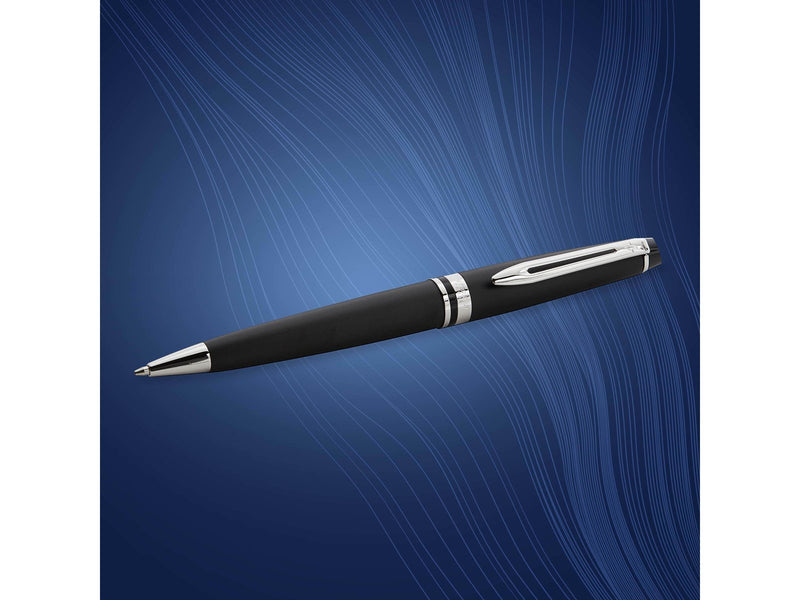 Waterman Expert Kugelschreiber | Mattschwarz | Chromzierteile | Mittlere Spitze | Blaue Tinte | Geschenkbox