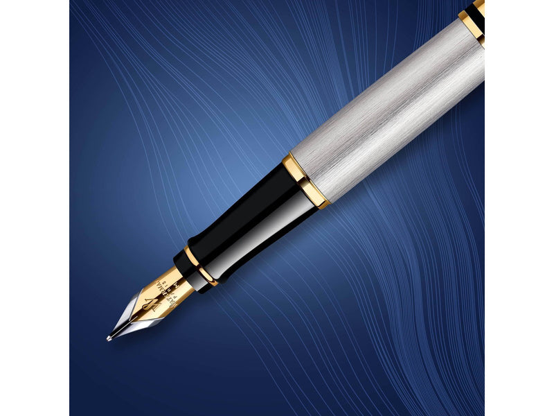 Waterman Expert Füller | Edelstahl mit Zierteile aus 23 K Gold | Füllfederhalter mit mittlerer Feder | Geschenkbox