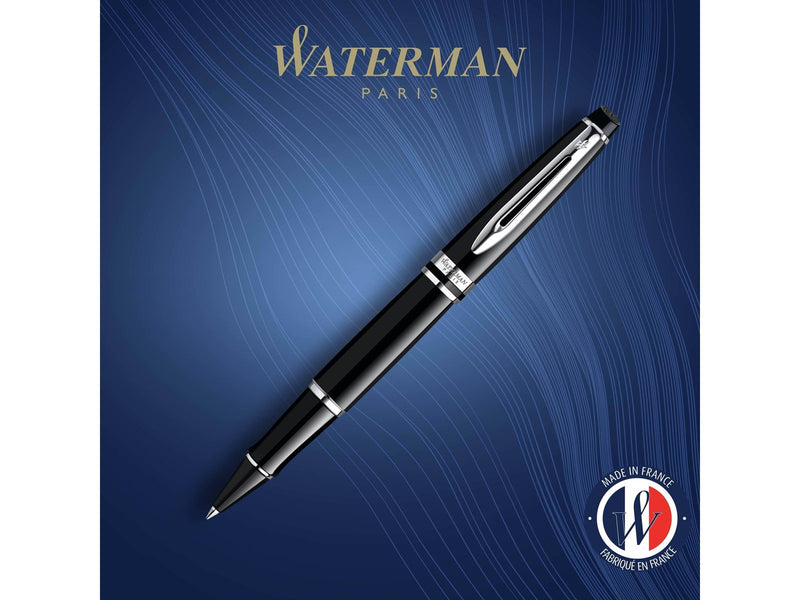 Waterman Expert Tintenroller | Hochglänzend Schwarz mit Chromzierteile| feine Spitze | Schwarz | Geschenkbox
