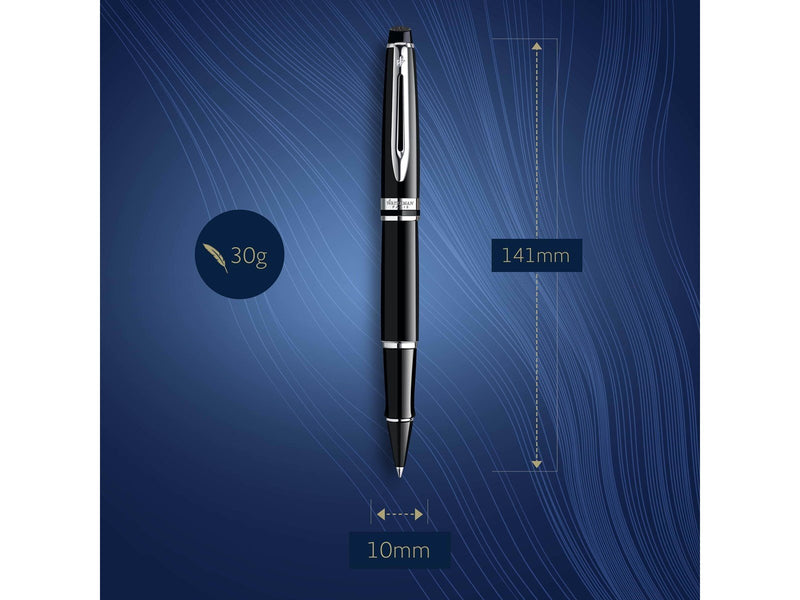 Waterman Expert Tintenroller | Hochglänzend Schwarz mit Chromzierteile| feine Spitze | Schwarz | Geschenkbox