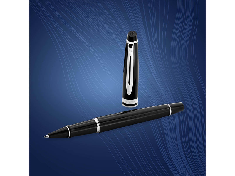Waterman Expert Tintenroller | Hochglänzend Schwarz mit Chromzierteile| feine Spitze | Schwarz | Geschenkbox