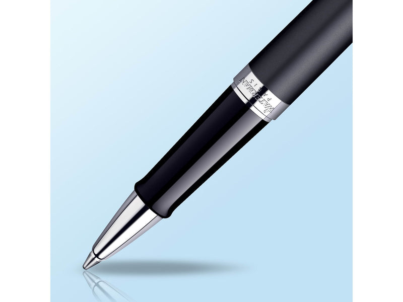 Waterman Hémisphère Tintenroller | Mattschwarz mit Chromzierteile | feine Spitze | Schwarze Tinte | Geschenkbox
