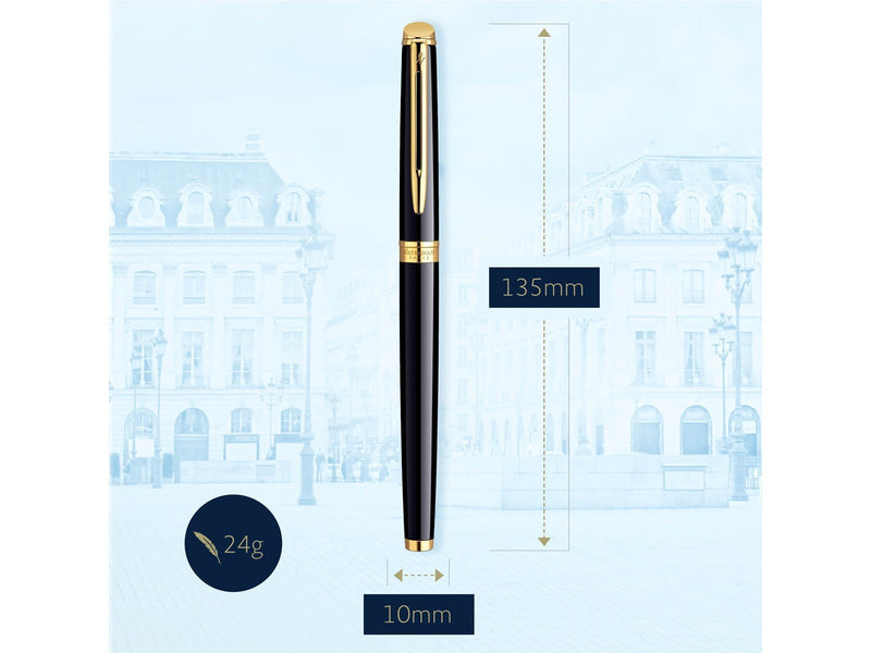 Waterman Hémisphère Füller | Hochglänzend Schwarz mit Zierteile aus 23 K Gold | Füllfederhalter mit mittlerer Feder | Geschenkbo