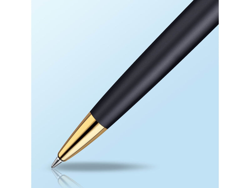 Waterman Hémisphère Kugelschreiber | Mattschwarz mit Zierteile aus 23 K Gold | Mittlere Spitze | Blaue Tinte | Geschenkbox