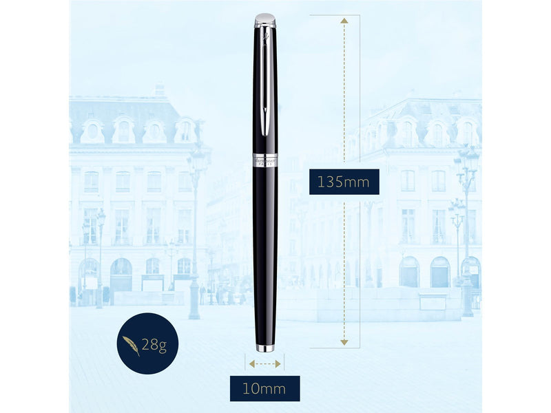 Waterman Hémisphère Tintenroller | Hochglänzend Schwarz mit Chromzierteile | feine Spitze | Schwarze Tinte | Geschenkbox