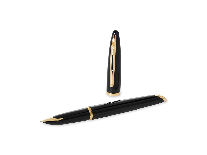 Waterman Carène Black Sea Füller | hochglänzend Schwarz mit Clip aus 23-karätigem Gold | Füllfederhalter mit mittlerer Feder | b