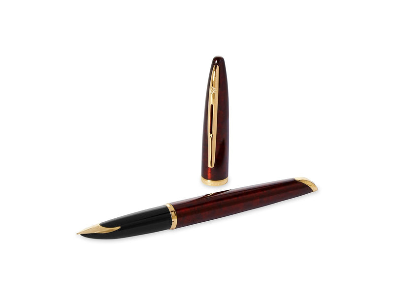 Waterman Carène Marine Amber Füller | hochglänzend Braun & Schwarz mit Clip aus 23-karätigem Gold | Füllfederhalter mit mittlere