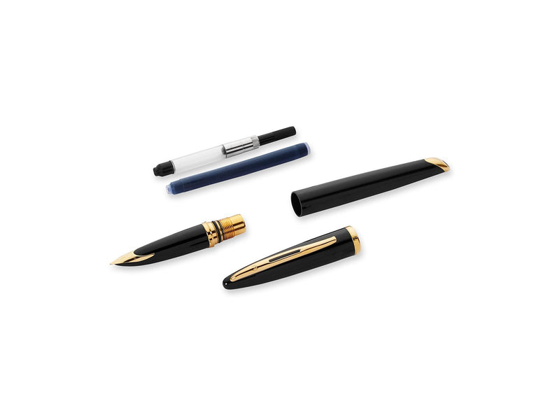 Waterman Carène Black Sea Füller | hochglänzend Schwarz mit Clip aus 23-karätigem Gold | Füllfederhalter mit feiner Feder | blau