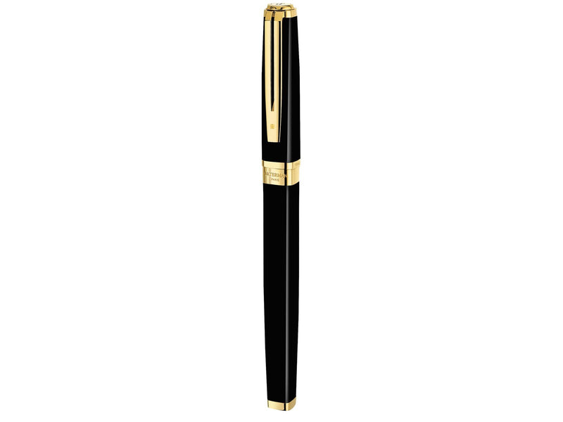 Waterman Exception Füller (Modell „Slim“) | schwarz mit Clip aus 23-karätigem Gold | Füllfederhalter mit feiner Feder und blauer
