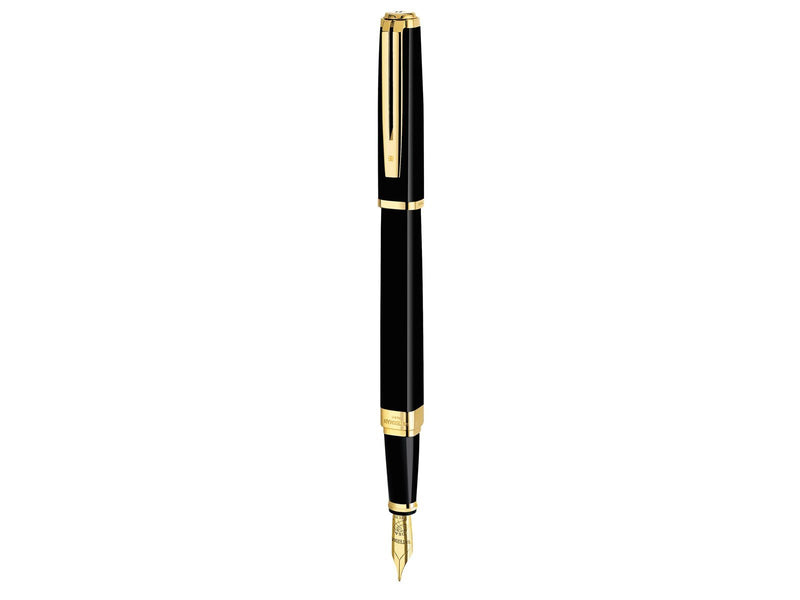 Waterman Exception Füller (Modell „Slim“) | schwarz mit Clip aus 23-karätigem Gold | Füllfederhalter mit feiner Feder und blauer