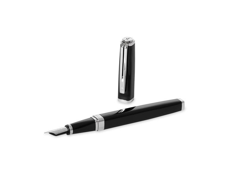 Waterman Exception Füller (Modell „Slim“) | schwarz mit Silber-plattiertem Clip | Füllfederhalter mit feiner Feder und blauer Ti