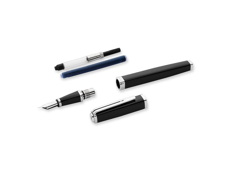 Waterman Exception Füller (Modell „Slim“) | schwarz mit Silber-plattiertem Clip | Füllfederhalter mit feiner Feder und blauer Ti