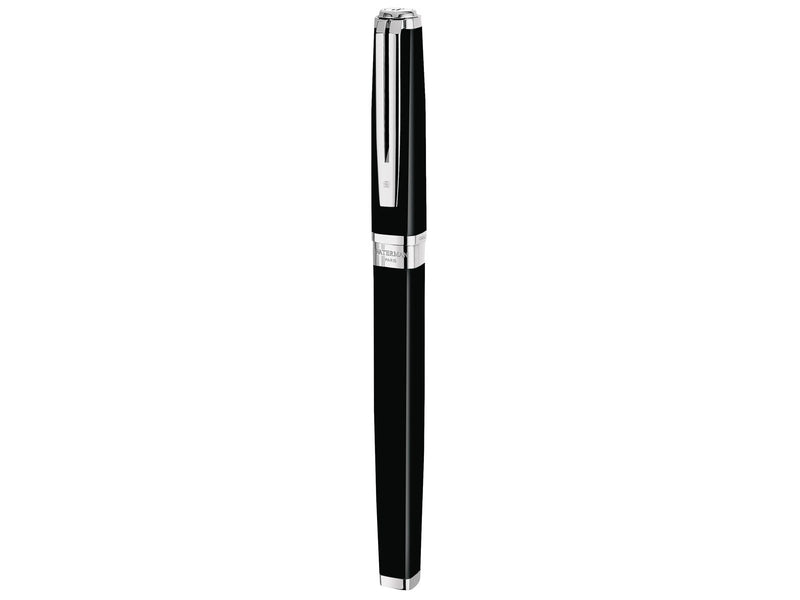 Waterman Exception Füller (Modell „Slim“) | schwarz mit Silber-plattiertem Clip | Füllfederhalter mit feiner Feder und blauer Ti