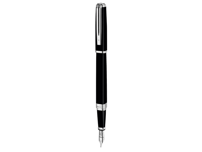 Waterman Exception Füller (Modell „Slim“) | schwarz mit Silber-plattiertem Clip | Füllfederhalter mit feiner Feder und blauer Ti