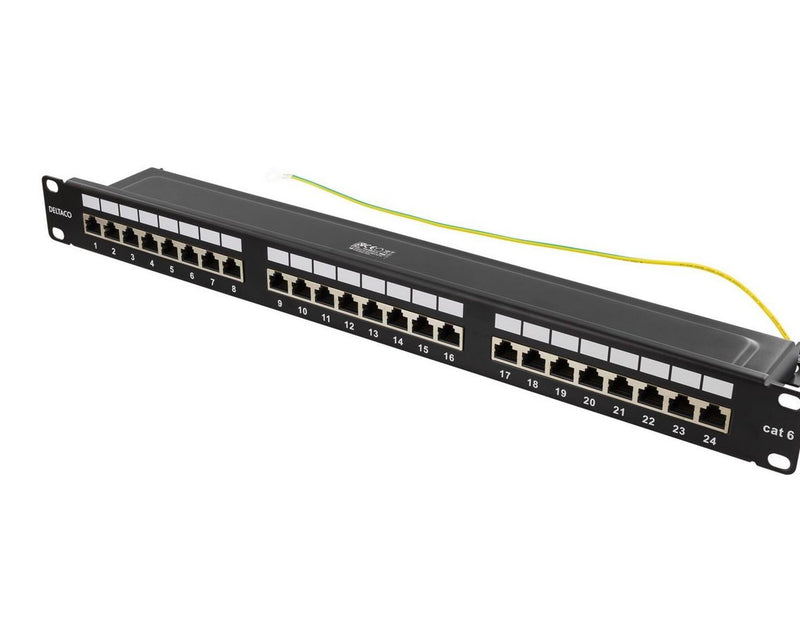Deltaco PAN-201 STP patch panel 24xRJ45 Cat6 1U 19" metal black