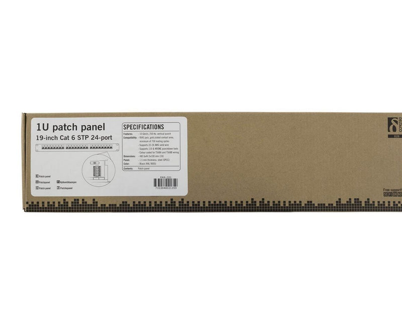 Deltaco PAN-201 STP patch panel 24xRJ45 Cat6 1U 19" metal black