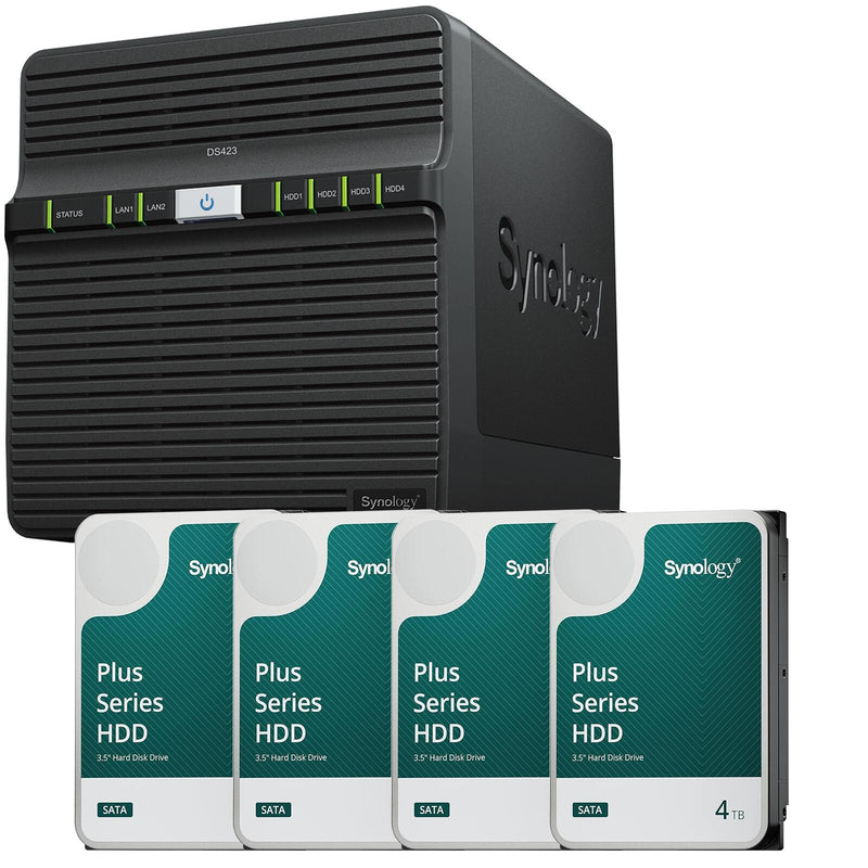 Synology DiskStation DS423 4 Einschübe NAS-Server Leergehäuse + 4x Synology Plus 3.5' SATA 6Gb/s Festplatte 4 TB (16TB)