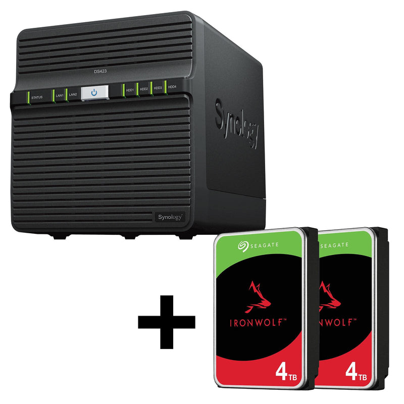 Synology DiskStation DS423 4 Einschübe NAS-Server Leergehäuse + 2x Seagate Ironwolf SATA 3.5' HDD 4TB Festplatte
