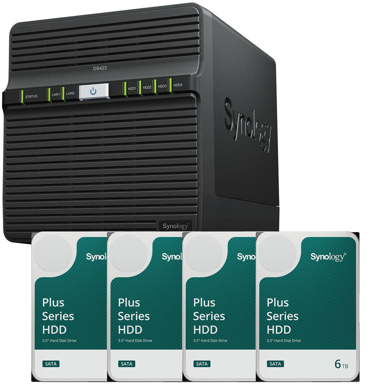 Synology DiskStation DS423 4 Einschübe NAS-Server Leergehäuse + 4x Synology Plus 3.5' SATA HDD Festplatte 6TB (4x 6TB)