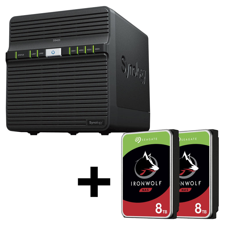 Synology DiskStation DS423 4 Einschübe NAS-Server Leergehäuse + 2x Seagate Ironwolf SATA 3.5' HDD 8TB Festplatte