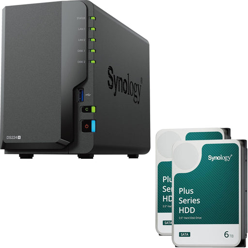 Synology DiskStation DS224+ 2 Einschübe NAS-Server Leergehäuse + 2x Synology Plus 3.5' SATA HDD Festplatte 6TB (12TB)
