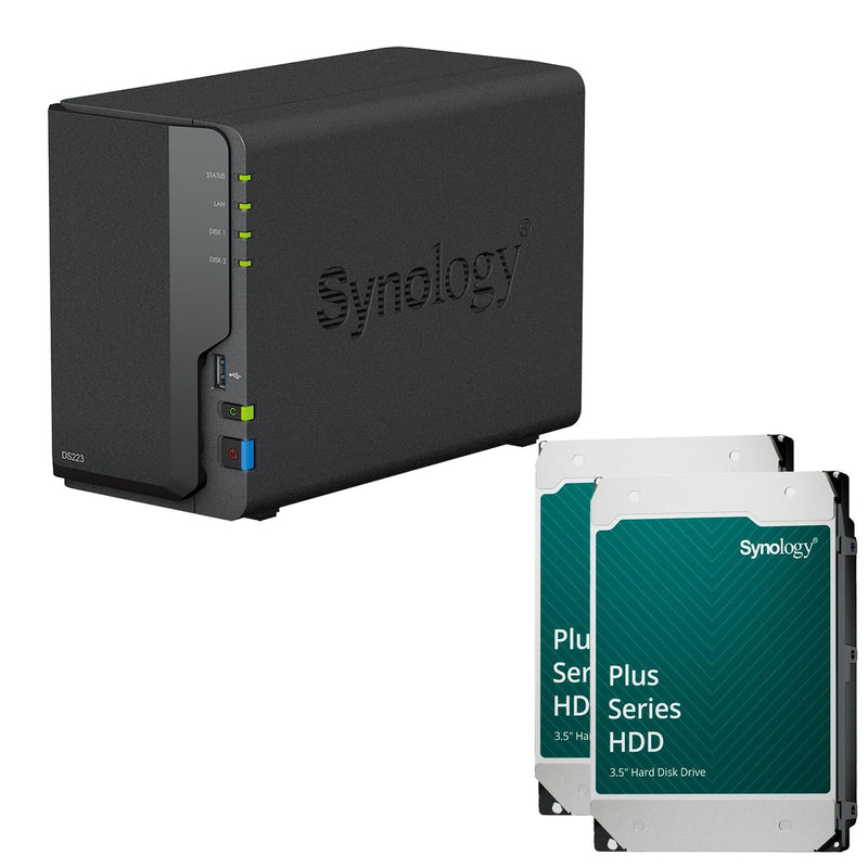 Synology DiskStation DS223 2 Einschübe NAS-Server Leergehäuse + 2x Synology Plus 3.5' SATA 6Gb/s Festplatte 12 TB (24TB)