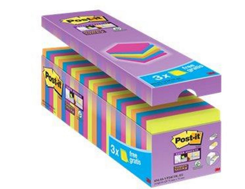 3M Post-it Super Sticky 76x76mm 24x 90 Sheets Assorted