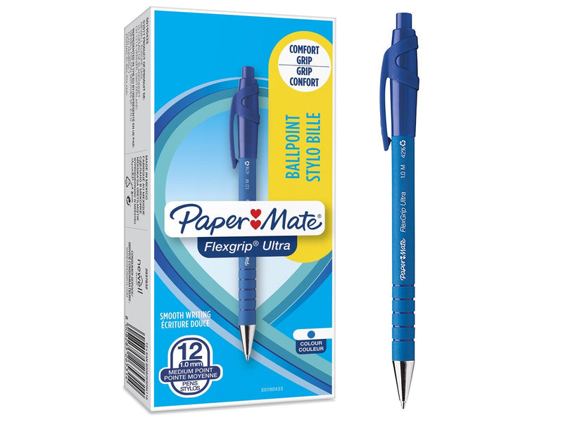 Paper Mate Flexgrip Ultra-Druckkugelschreiber | mittlere Spitze (1,0 mm) | blau | 12er-Box