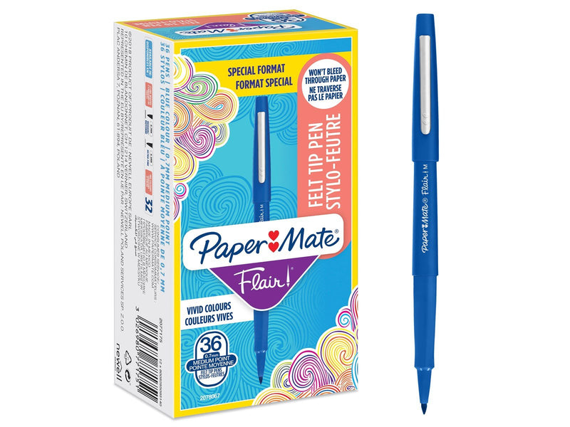 Paper Mate  Flair Filzstifte | mittlere Spitze (0,7 mm) | blau | 36 Stück