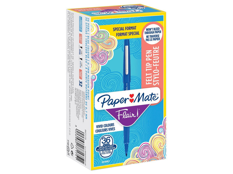 Paper Mate  Flair Filzstifte | mittlere Spitze (0,7 mm) | blau | 36 Stück