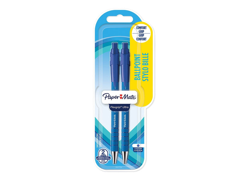 Paper Mate Flexgrip Ultra-Druckkugelschreiber | mittlere Spitze (1,0 mm) | blau | 2er-Packung