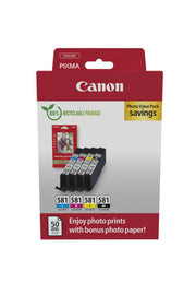 Canon Original CLI-581 Druckerpatronen Value Pack - 1 x schwarz / je 1 x CMY + 50 Blatt Fotopapier (2106C006)