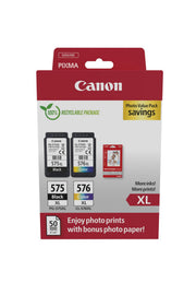 Canon Original PG-575XL + CL-576XL Druckerpatronen Valuepack - 1 x schwarz / 1 x farbig + 50 Blatt Fotopapier (5437C006)