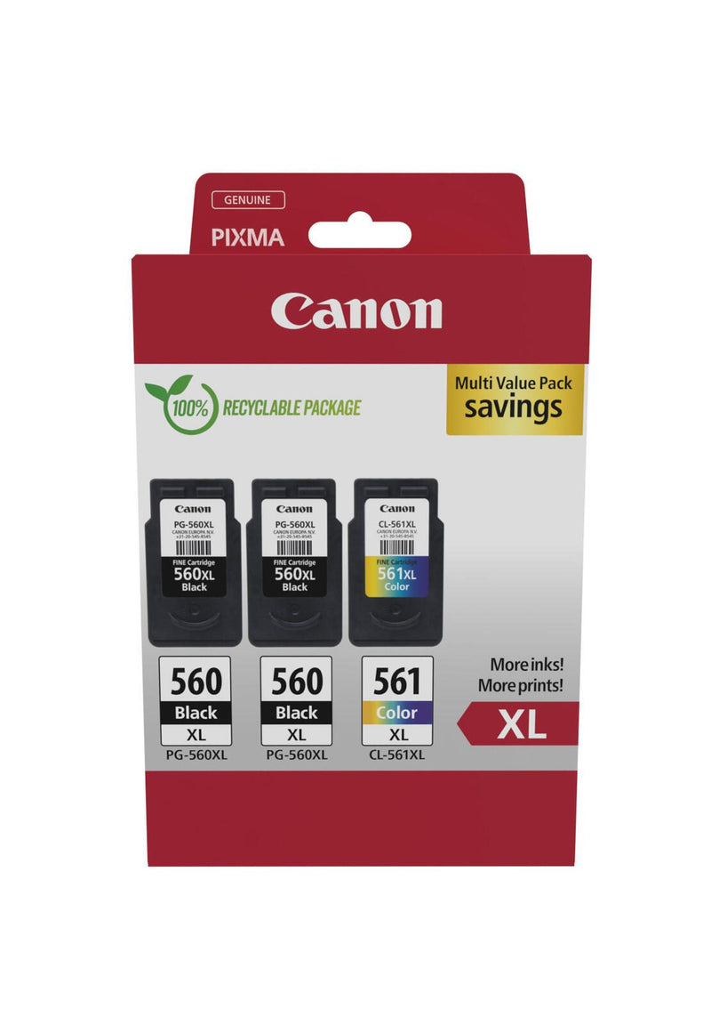 Canon Original PG-560XL + CL-561XL Druckerpatronen Multipack - 2 x schwarz / 1 x farbig (3712C009)