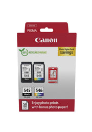 Canon Original PG-545 + CL-546 Druckerpatronen Valuepack - 1 x schwarz / 1 x farbig + 50 Blatt Fotopapier (8287B008)