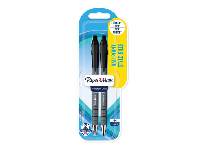Paper Mate Flexgrip Ultra-Druckkugelschreiber | mittlere Spitze (1,0 mm) | schwarz | 2er-Packung