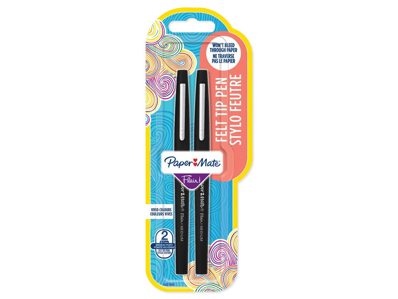 Paper Mate Flair Filzstifte | mittlere Spitze (0,7 mm) | Schwarz | 2 Stück
