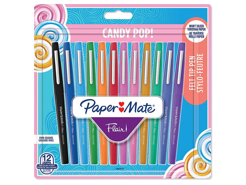 Paper Mate Flair Filzstifte | mittlere Spitze (0,7mm) | Candy POP Farben | 12 Stück