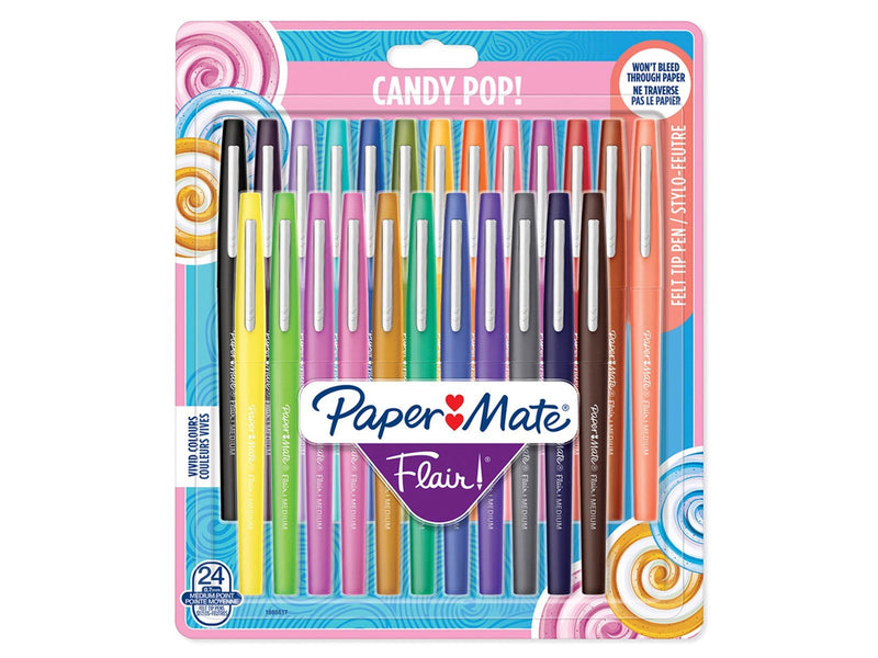 Paper Mate Flair Filzstifte | mittlere Spitze (0,7mm) | Candy POP Farben | 24 Stück