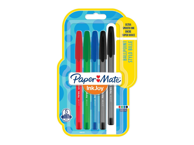 Paper Mate InkJoy 100ST Kugelschreiber | feine Spitze (0,7 mm) | klassische Farben | 5 Stück