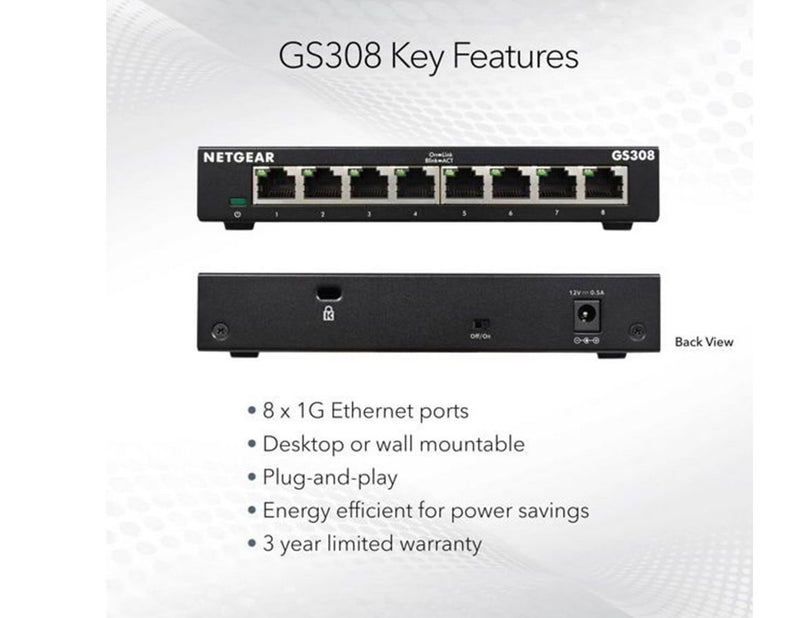 Netgear GS308 8-Port Unmanaged Gigabit Ethernet Switch