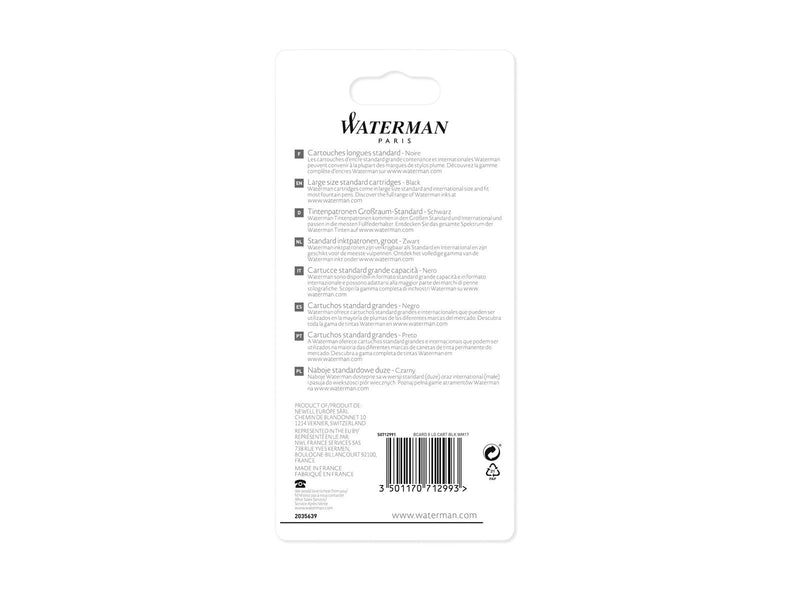 Waterman Füller-Tintenpatronen | Extra lang | Intense Black | 8 Stück | Blister-Verpackung