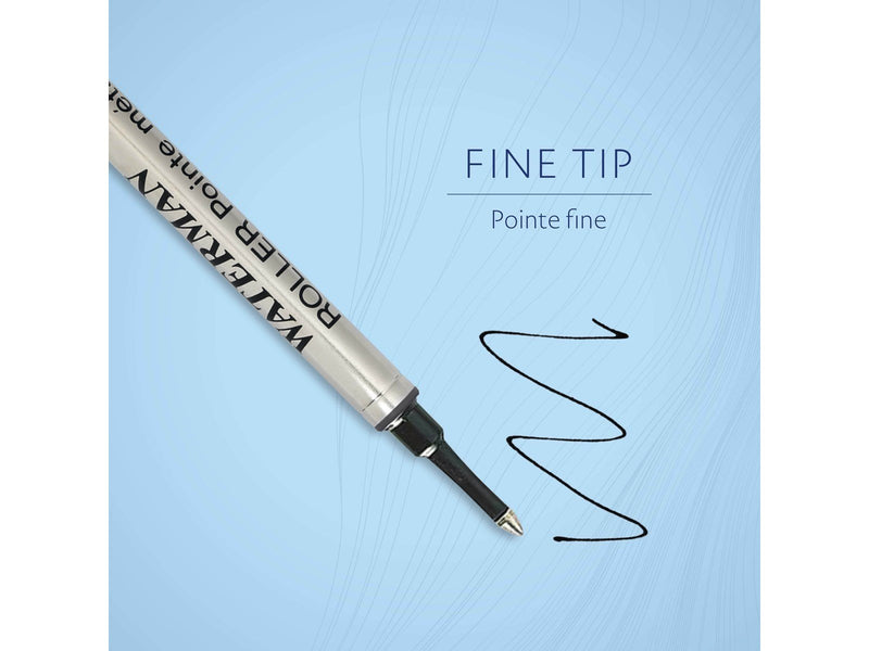 Waterman Ersatzmine für Tintenroller | feine Spitze | Schwarze Tinte | 1 Stück