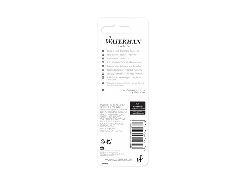 Waterman Ersatzmine für Tintenroller | feine Spitze | Schwarze Tinte | 1 Stück