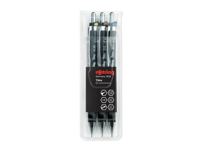Rotring rOtring Tikky Druckbleistift Set | 0,35mm, 0.5mm und 0,7mm | Schwarz | 3-teiliges Set