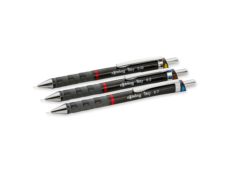 Rotring rOtring Tikky Druckbleistift Set | 0,35mm, 0.5mm und 0,7mm | Schwarz | 3-teiliges Set