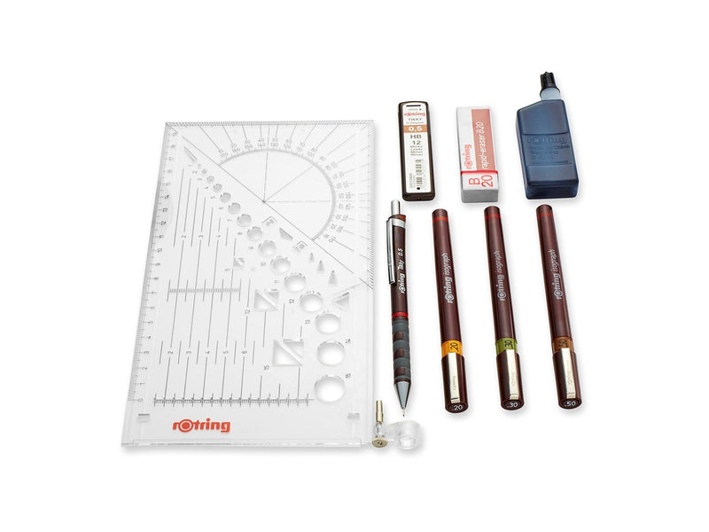 Rotring rOtring Isograph Fineliner College Set | 3 Isograph Tuschefüller (0,20 mm, 0,30 mm und 0,50 mm), Tikky Druckbleistift (0