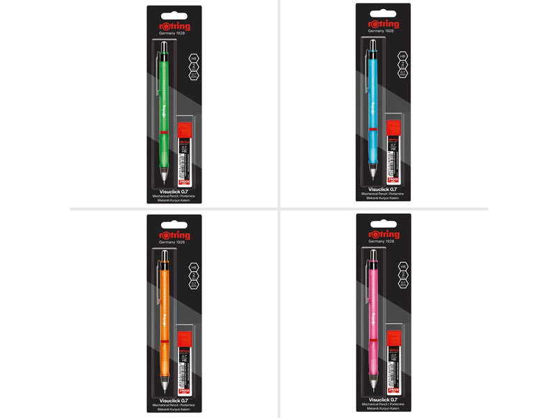 Rotring Visuclick Mechanical Pencil Set with 0.7mm 2B Leads (x24) | Assorted Barrel Colours